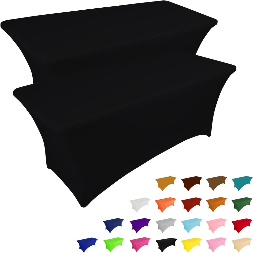 IVAPUPU 2-Pack 6FT Stretch Black Tablecloth - Wrinkle-Resistant Spandex for Weddings & Events