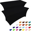 IVAPUPU 2-Pack 6FT Stretch Black Tablecloth - Wrinkle-Resistant Spandex for Weddings & Events