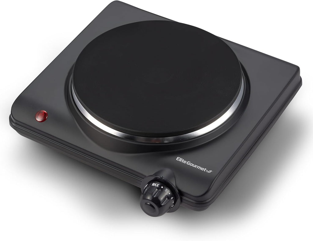 Elite Gourmet Portable Electric Burner - 1000W Cast Iron Hot Plate with 7 Heat Settings for RVs & Small Kitchens