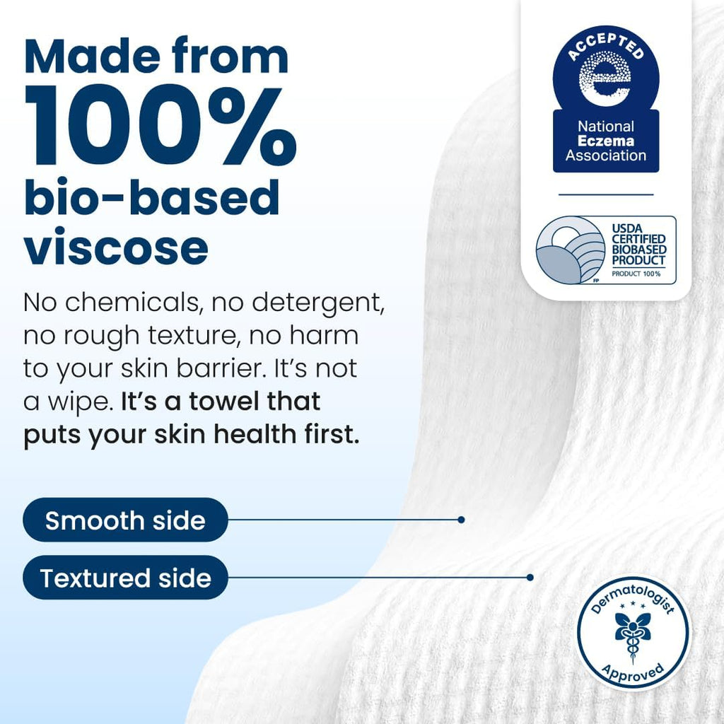 Clean Skin Club 100% Biobased Disposable Face Towels XL - 50 Count, Dermatologist-Approved Makeup Remover Wipes
