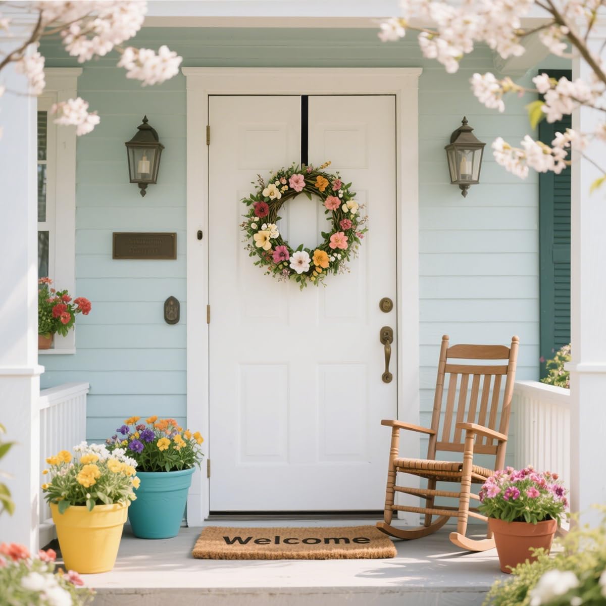 Sattiyrch Sturdy Steel Front Door Wreath Hanger - 15" Over the Door Hook for Holiday Decorations