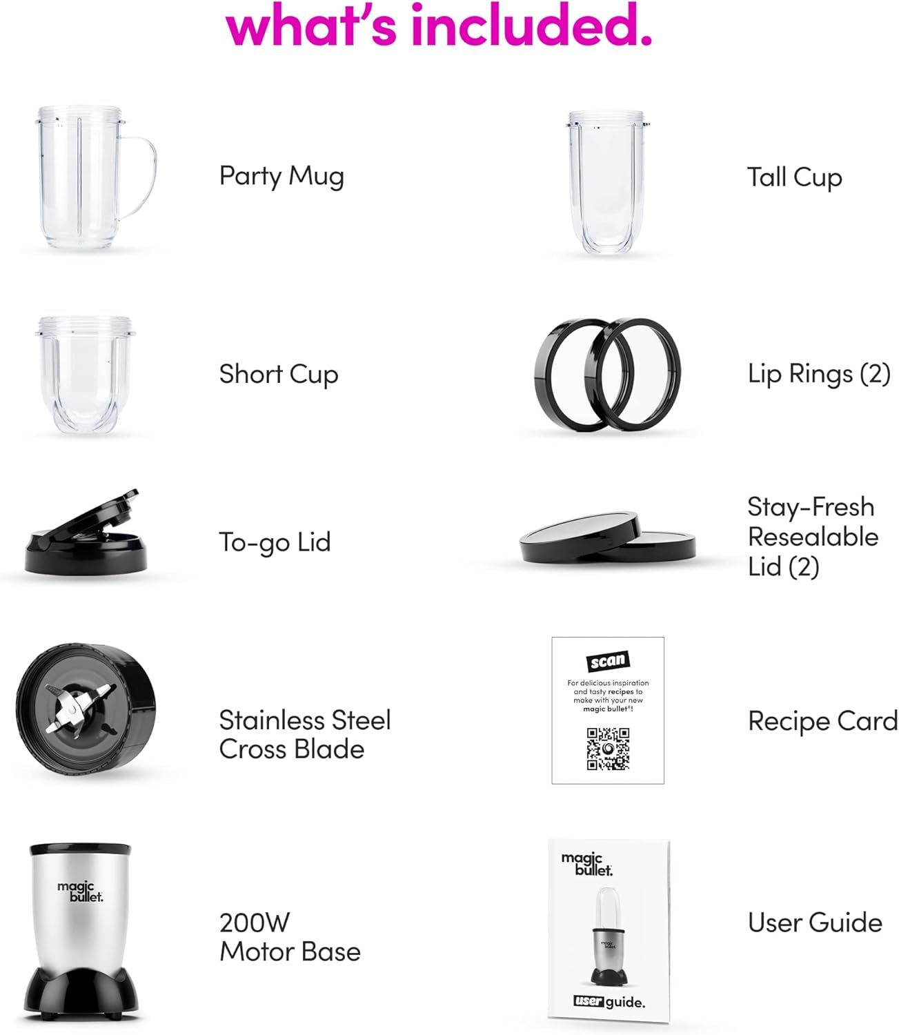 Magic Bullet Compact Countertop Blender Set - Small Silver 11-Piece 250W Motor