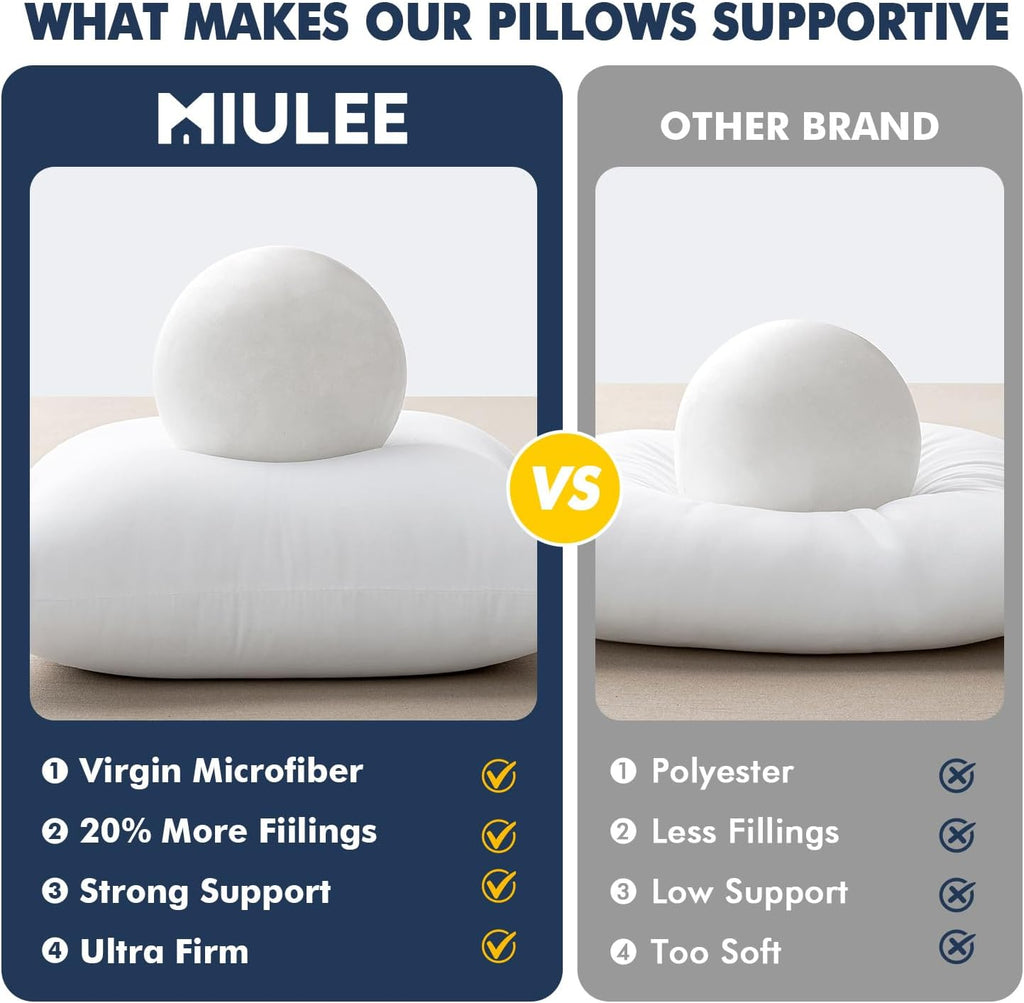 MIULEE 18x18 Pillow Inserts - 2-Pack, 100% Virgin Fiber for Long-Lasting Plushness
