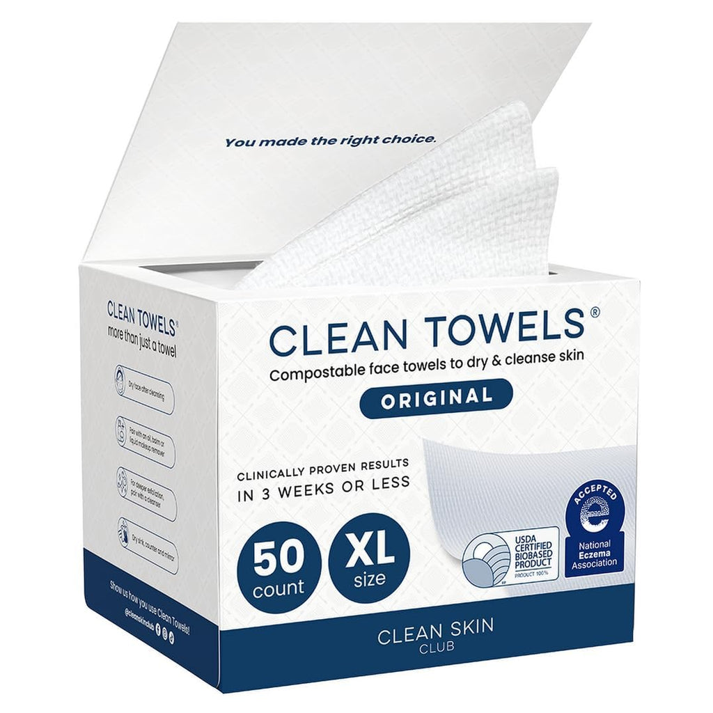 Clean Skin Club 100% Biobased Disposable Face Towels XL - 50 Count, Dermatologist-Approved Makeup Remover Wipes