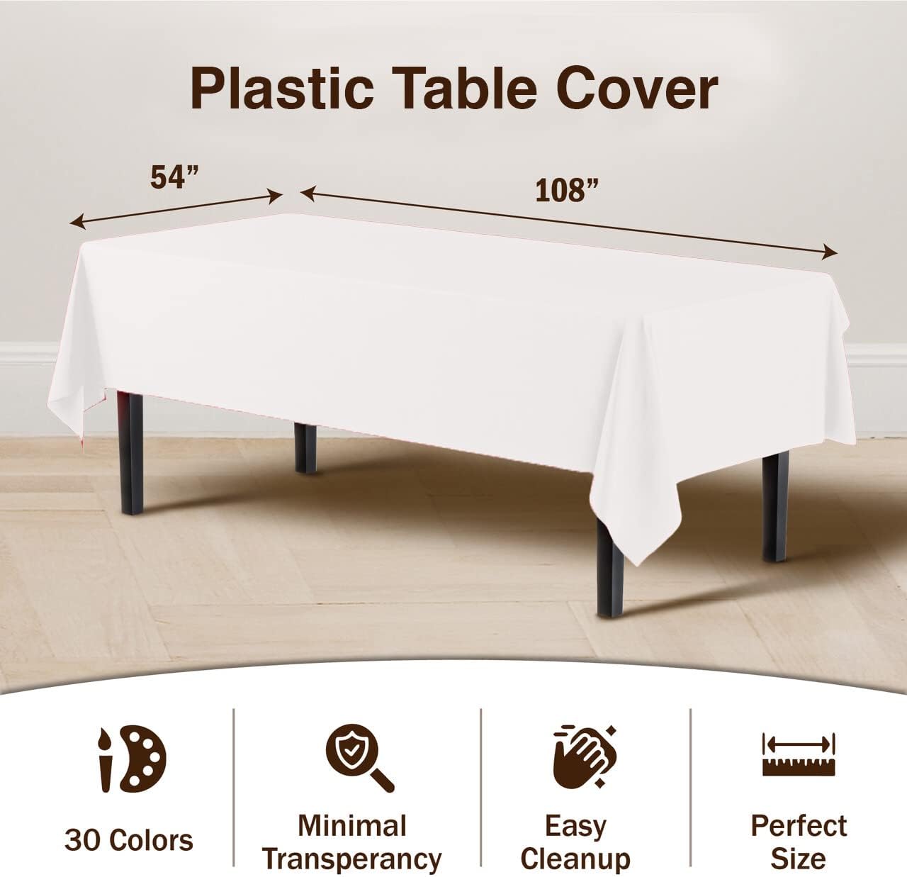Party Solids Premium Plastic Tablecloth 54x108in. 6-Pack - White