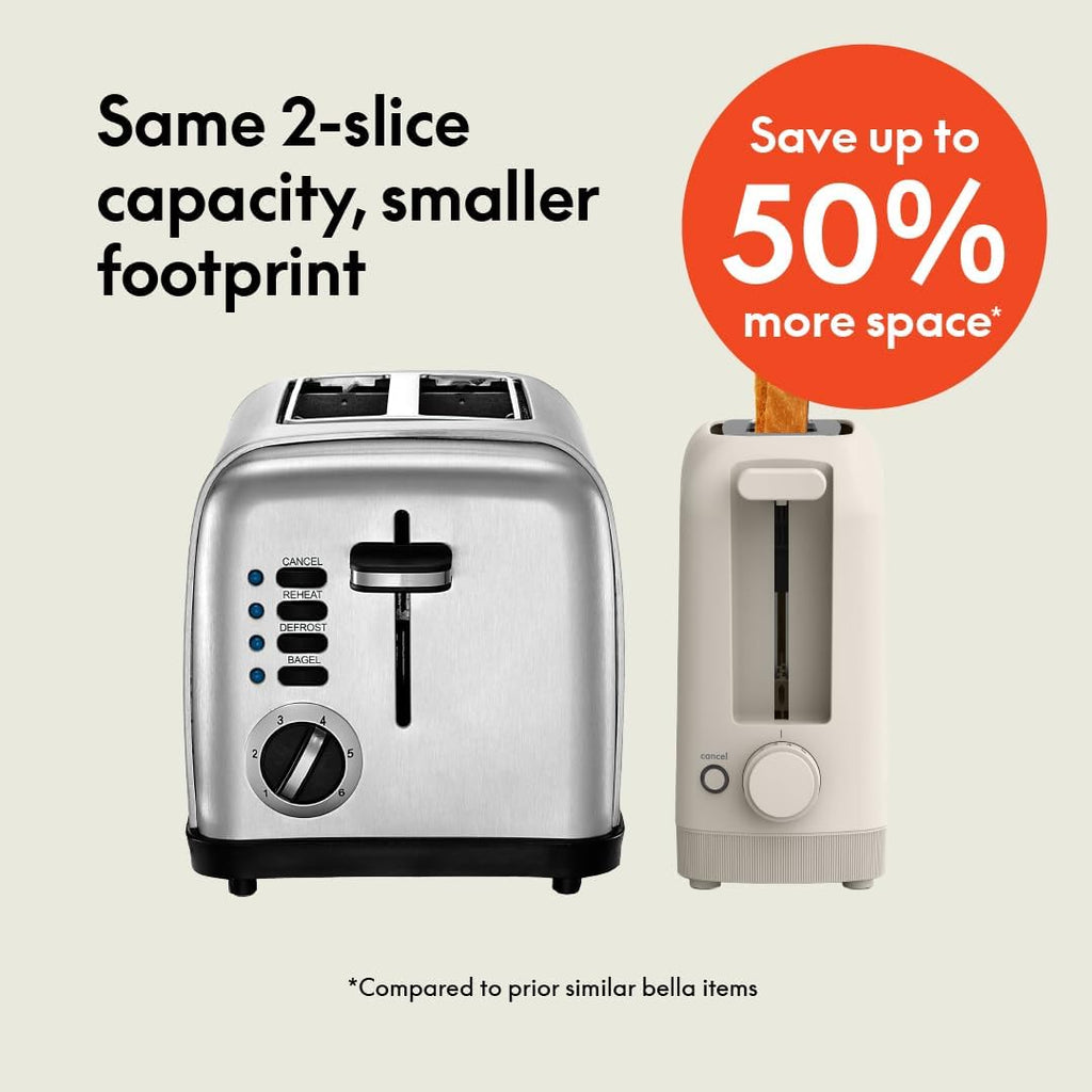 BELLA 2-Slice Slim Toaster - Fits Anywhere Kitchenware with 6 Shade Control & Reheat