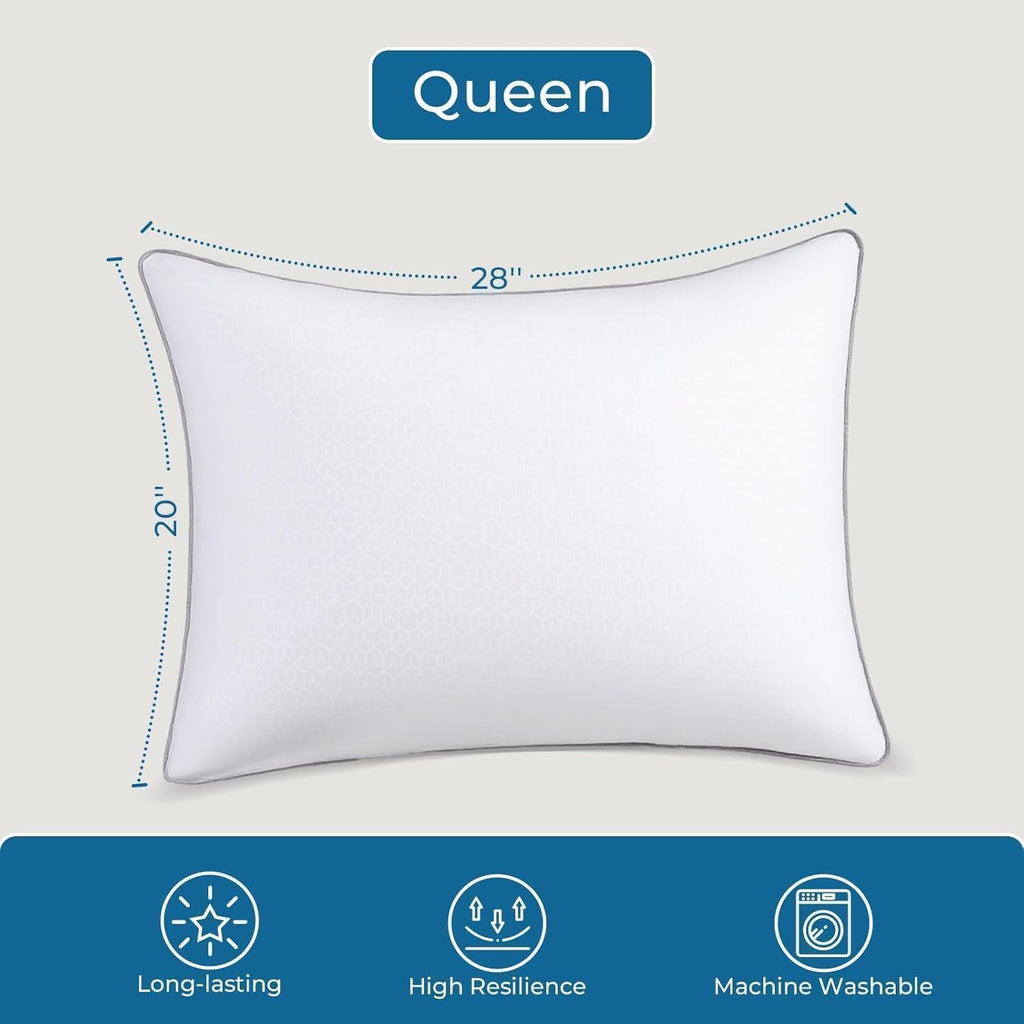 Sasttie Firm Queen Size Pillows Set of 2 - Perfect for Side/Back/Stomach Sleepers with Hotel-Quality Down Alternative Fill