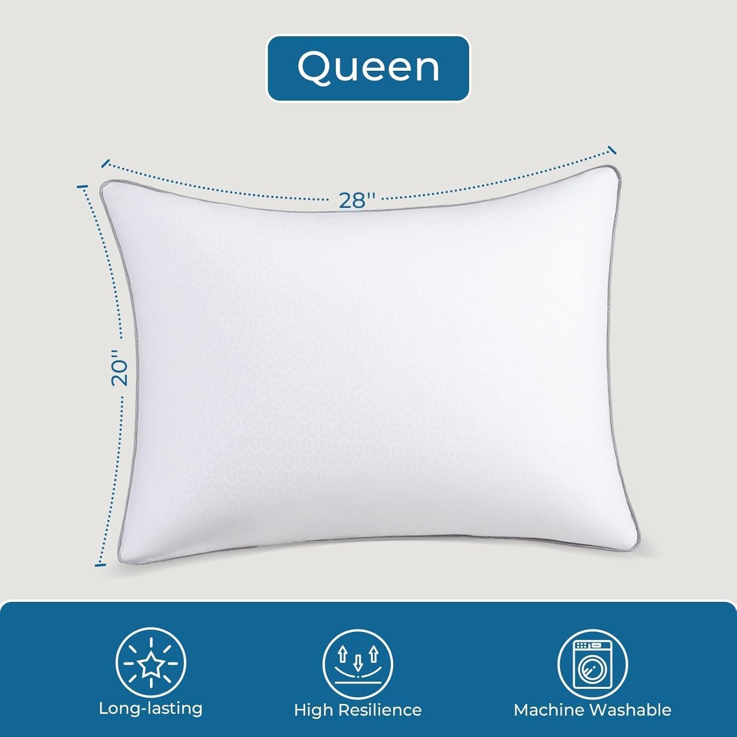 Sasttie Firm Queen Size Pillows Set of 2 - Perfect for Side/Back/Stomach Sleepers with Hotel-Quality Down Alternative Fill
