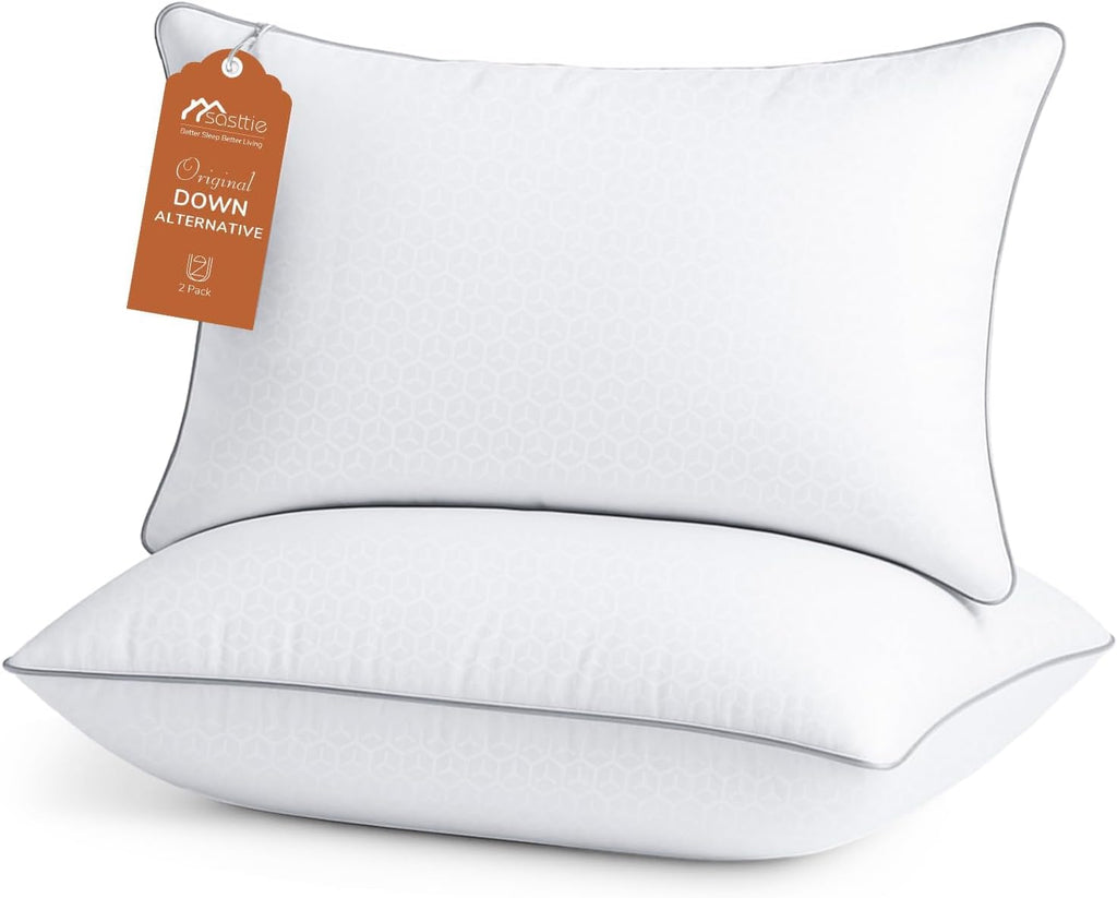 Sasttie Firm Queen Size Pillows Set of 2 - Perfect for Side/Back/Stomach Sleepers with Hotel-Quality Down Alternative Fill