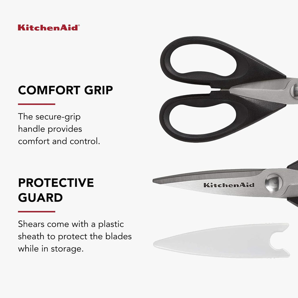 KitchenAid Premium Stainless Steel Kitchen Shears with Comfort Grip & Protective Sheath - Dishwasher Safe