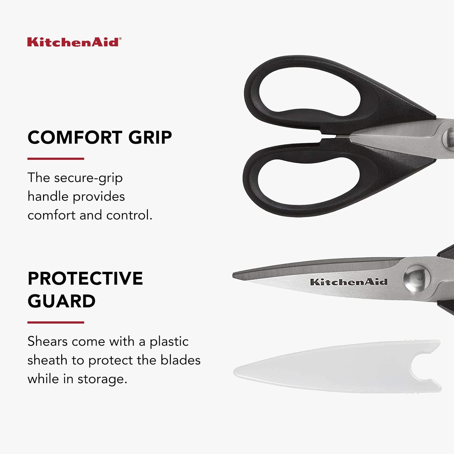 KitchenAid Premium Stainless Steel Kitchen Shears with Comfort Grip & Protective Sheath - Dishwasher Safe