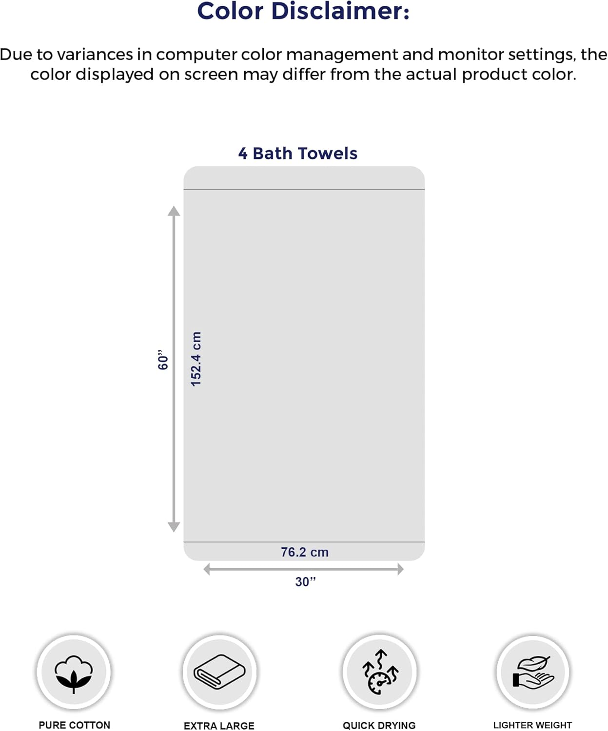 Tens Towels 4-Pack Extra Large Bath Towels - 30x60 Inches, 100% Cotton, Super Soft & Absorbent