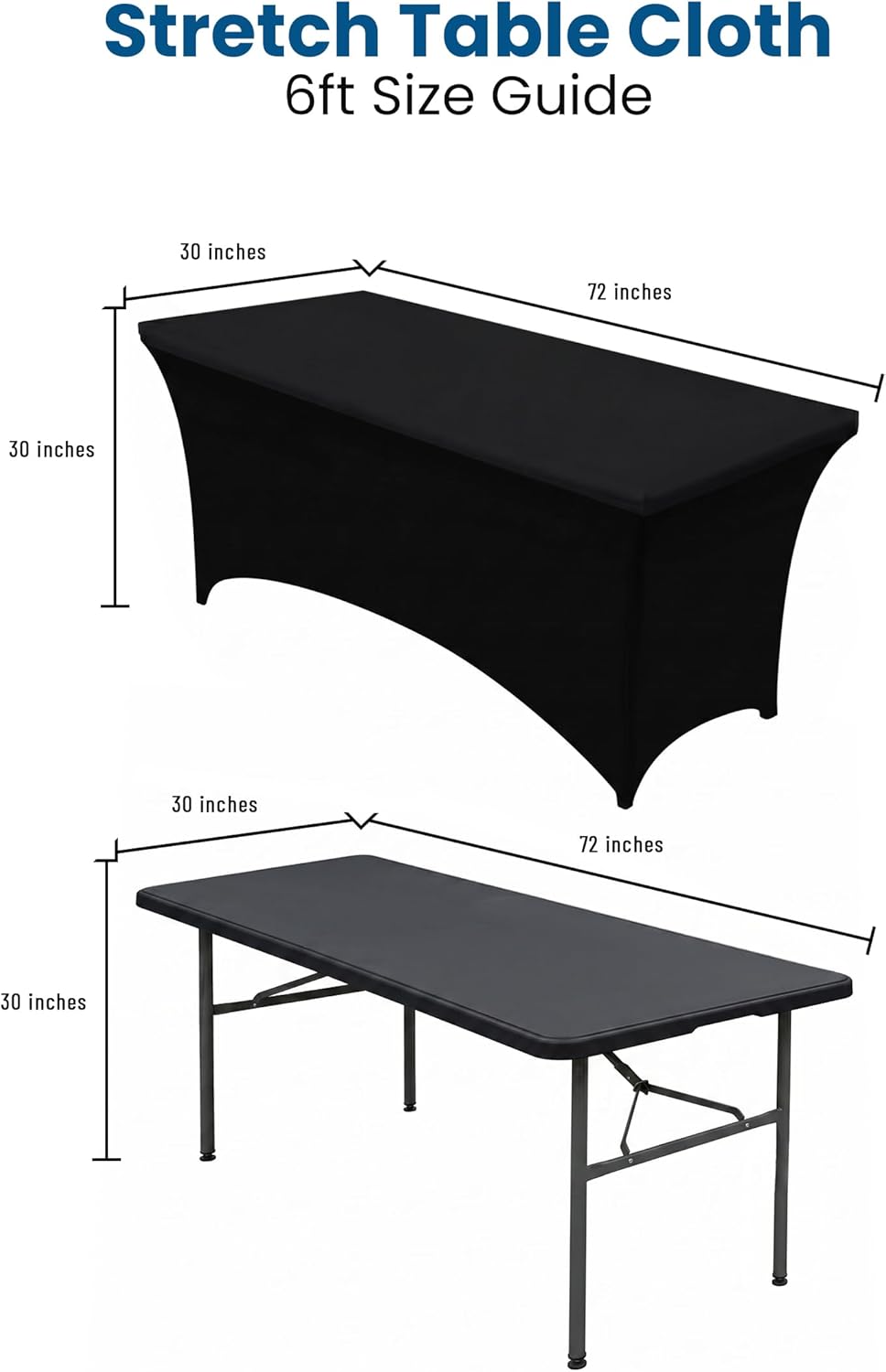Utopia Kitchen 6-Foot Stretch Tablecloth 2-Pack - Black, Fitted & Wrinkle-Resistant