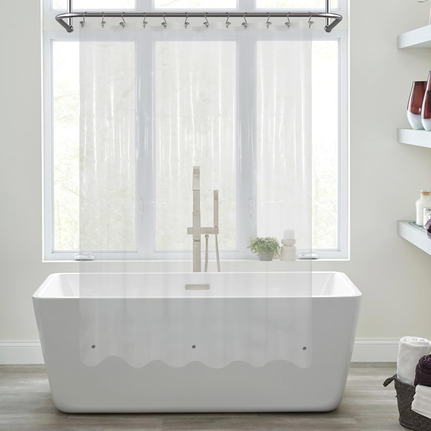 Mrs Awesome Clear Shower Curtain Liner with 3 Magnets - Waterproof & Magnet-Attached for Bathtub
