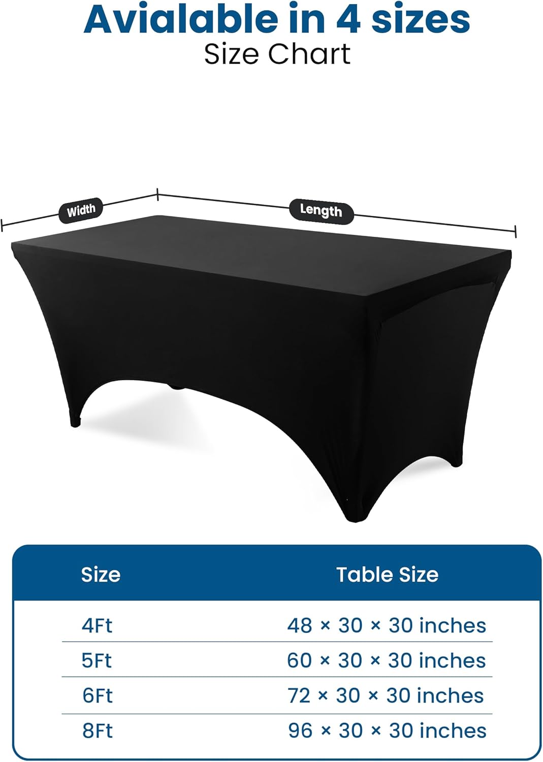 Utopia Kitchen 6-Foot Stretch Tablecloth 2-Pack - Black, Fitted & Wrinkle-Resistant