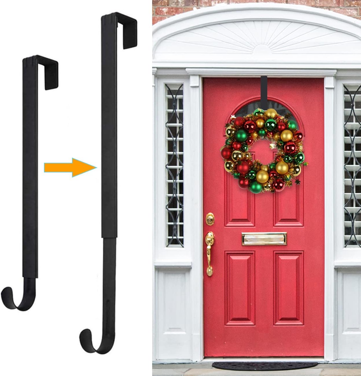 HEYHOUSE Adjustable Front Door Wreath Hanger - Holds Up to 20 lbs, 14.9-25"