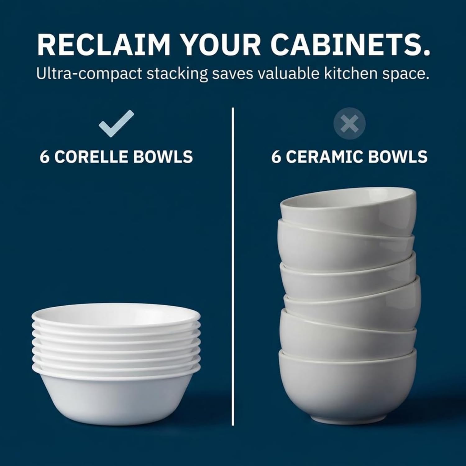 Corelle Vitrelle 6-Piece Triple-Layer Glass Soup/Cereal Bowls - Winter Frost White