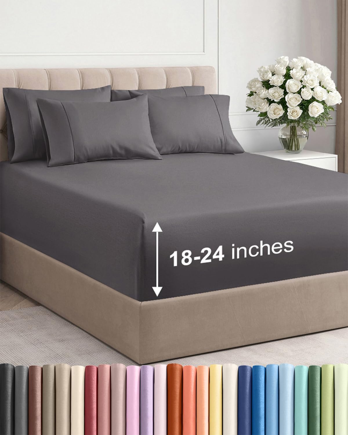 CGK Unlimited Extra Deep Queen Sheet Set - 6 Piece Breathable Cooling Microfiber Sheets