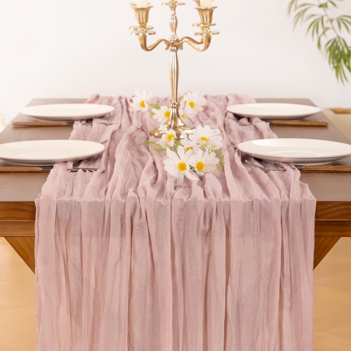 Socomi 10ft Dusty Pink Cheesecloth Table Runner - Rustic Gauze for Weddings & Home Decor
