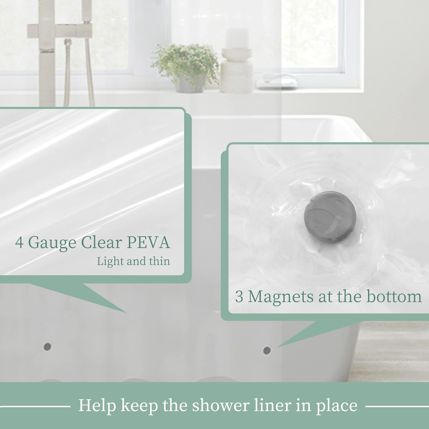Mrs Awesome Clear Shower Curtain Liner with 3 Magnets - Waterproof & Magnet-Attached for Bathtub