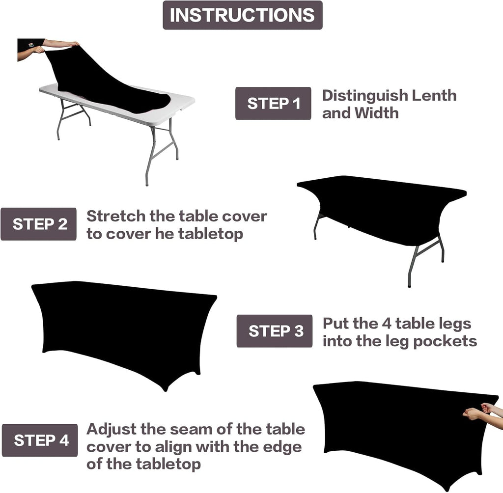 IVAPUPU 2-Pack 6FT Stretch Black Tablecloth - Wrinkle-Resistant Spandex for Weddings & Events