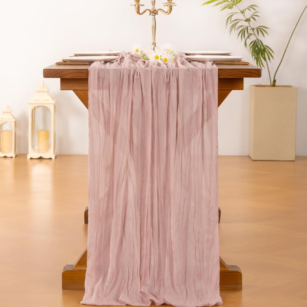 Socomi 10ft Dusty Pink Cheesecloth Table Runner - Rustic Gauze for Weddings & Home Decor