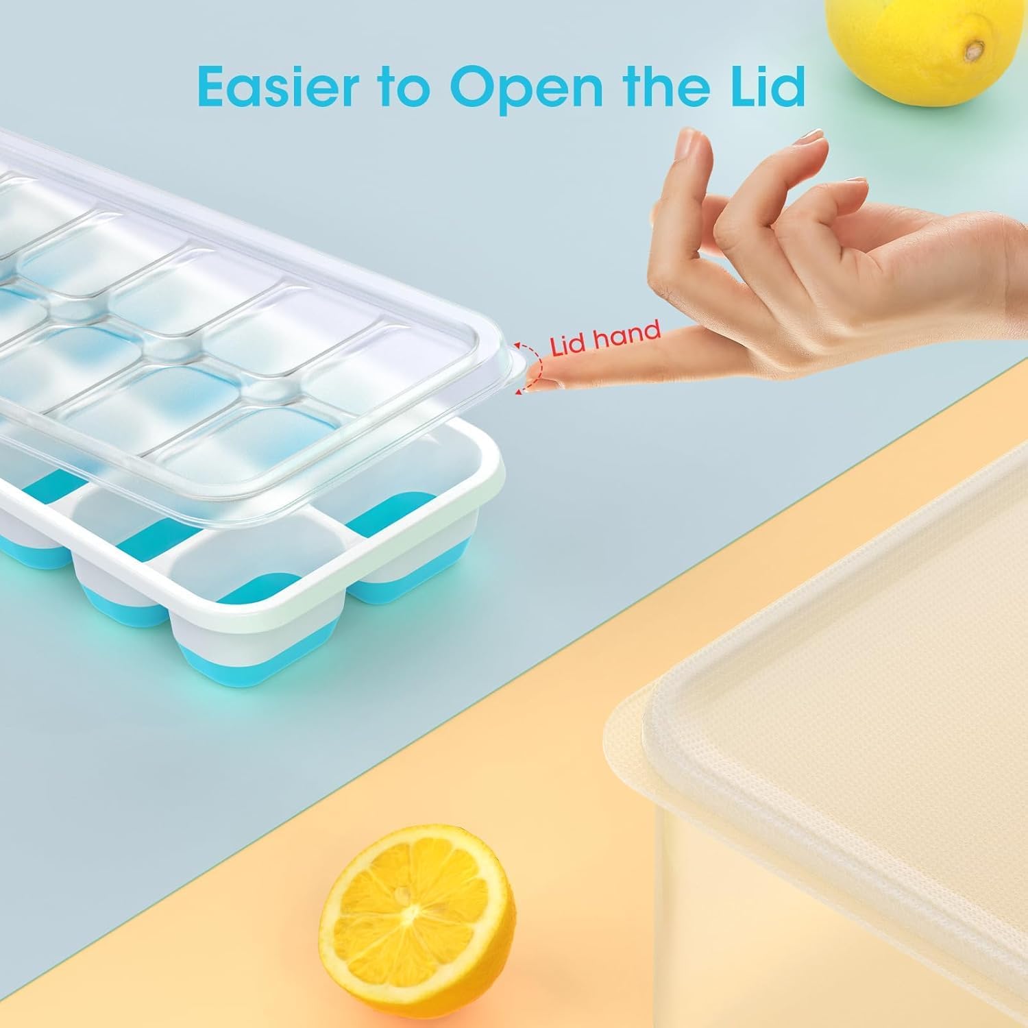 DOQAUS 4-Pack Ice Cube Tray Set with Lid & Bin - Stackable Silicone Freezer Organizer
