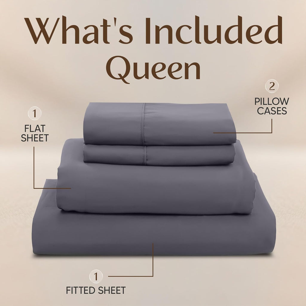 Utopia Bedding Queen Size Sheet Set - 4 Piece Bed Sheets, Soft and Breathable Microfiber, Includes 1 Fitted Sheet, 1 Flat Sheet and 2 Pillowcases - Oeko Tex (Grey)