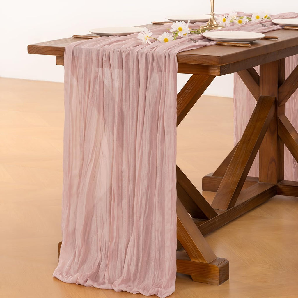 Socomi 10ft Dusty Pink Cheesecloth Table Runner - Rustic Gauze for Weddings & Home Decor