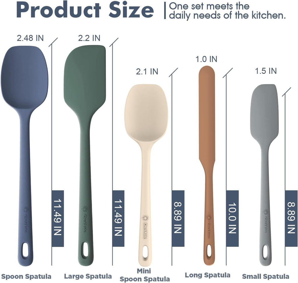 ChefAide 5-Piece Food-Grade Silicone Spatula Set - Heat Resistant Up to 600°F for Nonstick Cookware