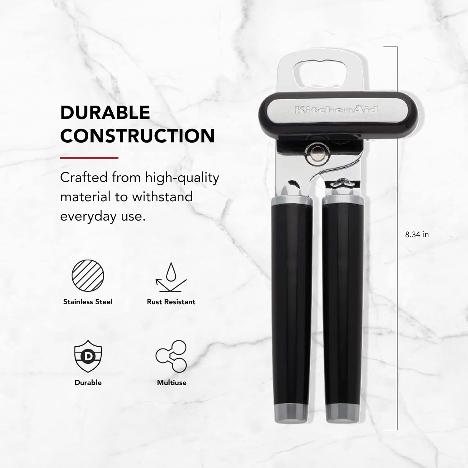 KitchenAid Classic Multifunction Can Opener & Bottle Opener - Razor Sharp Steel, Ergonomic Handles