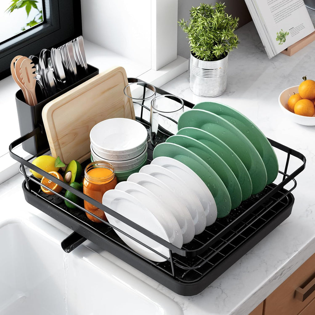 Kitsure Compact Dish Drying Rack for Small Kitchens - Stainless Steel with Detachable Cutlery Holder