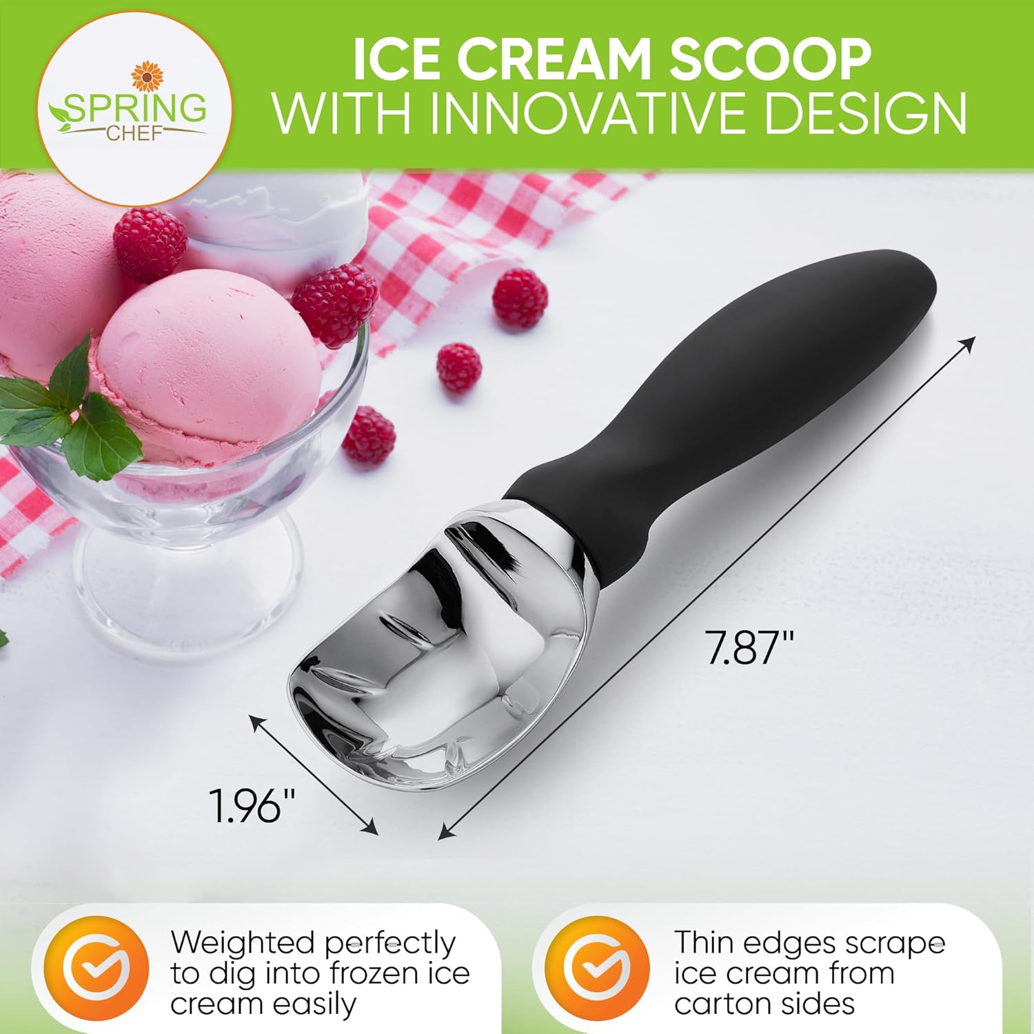 Spring Chef Heavy Duty Ice Cream Scoop - Professional Tool for Gelato & Frozen Desserts