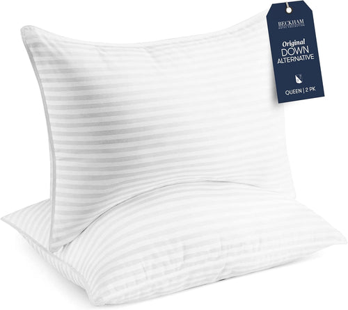 Beckham Hotel Collection 100% Cotton Bed Pillows Set of 2 - Plush Down Alternative for All Sleepers