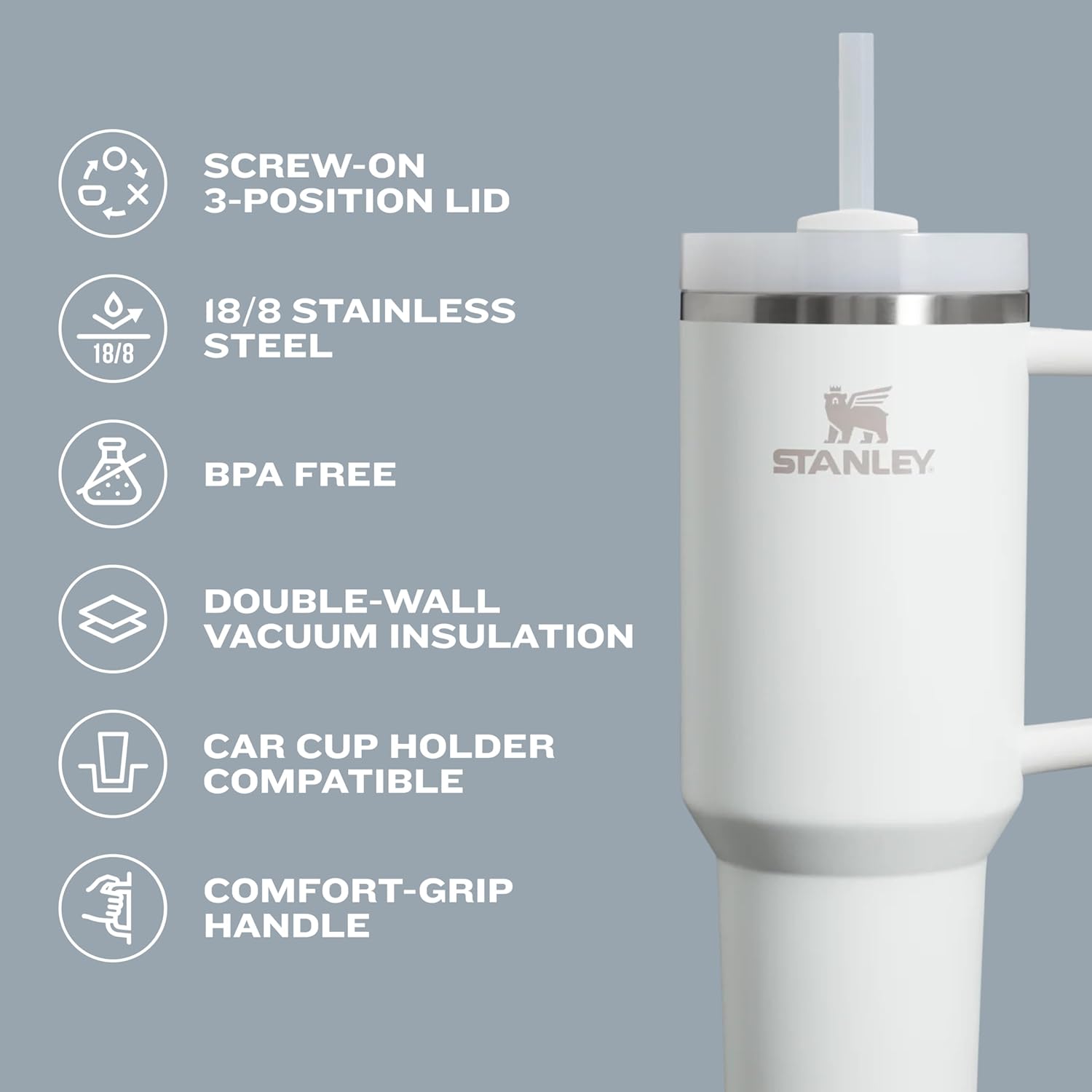 STANLEY Quencher H2.0 40 oz Insulated Tumbler with Handle & Straw - Travel-Friendly Stainless Steel Cup