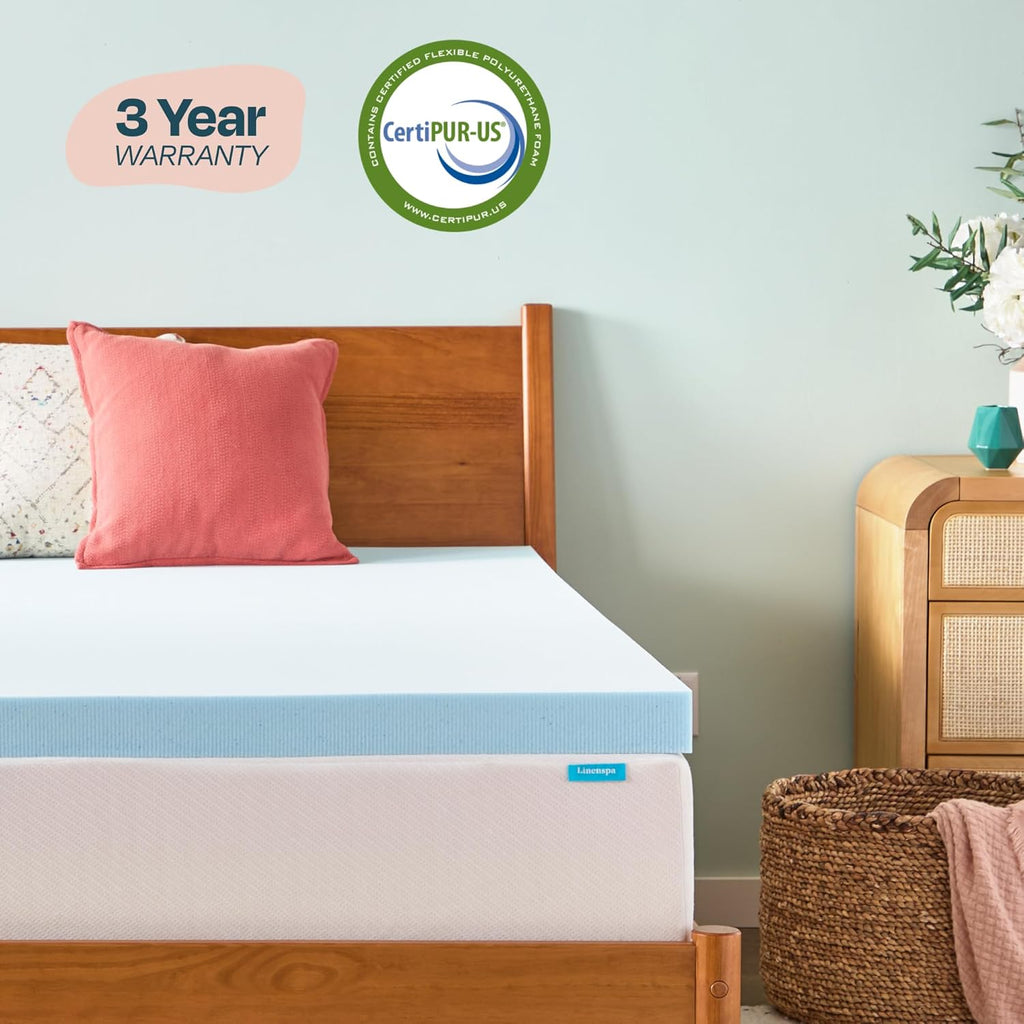 Linenspa 3-Inch Gel Memory Foam Mattress Topper - Queen Size Cooling & Pressure Relief