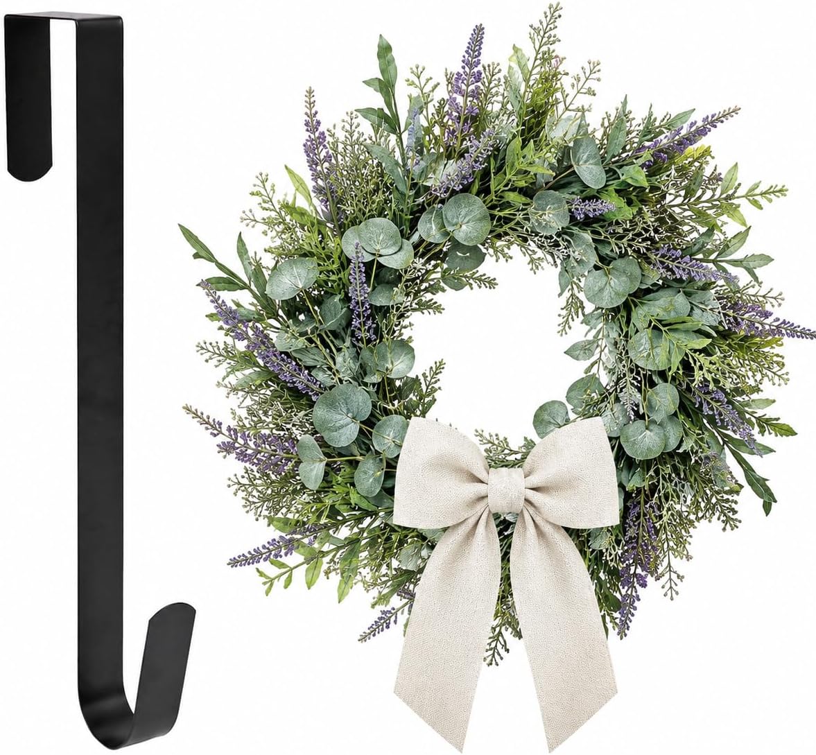 Sattiyrch Sturdy Steel Front Door Wreath Hanger - 15" Over the Door Hook for Holiday Decorations