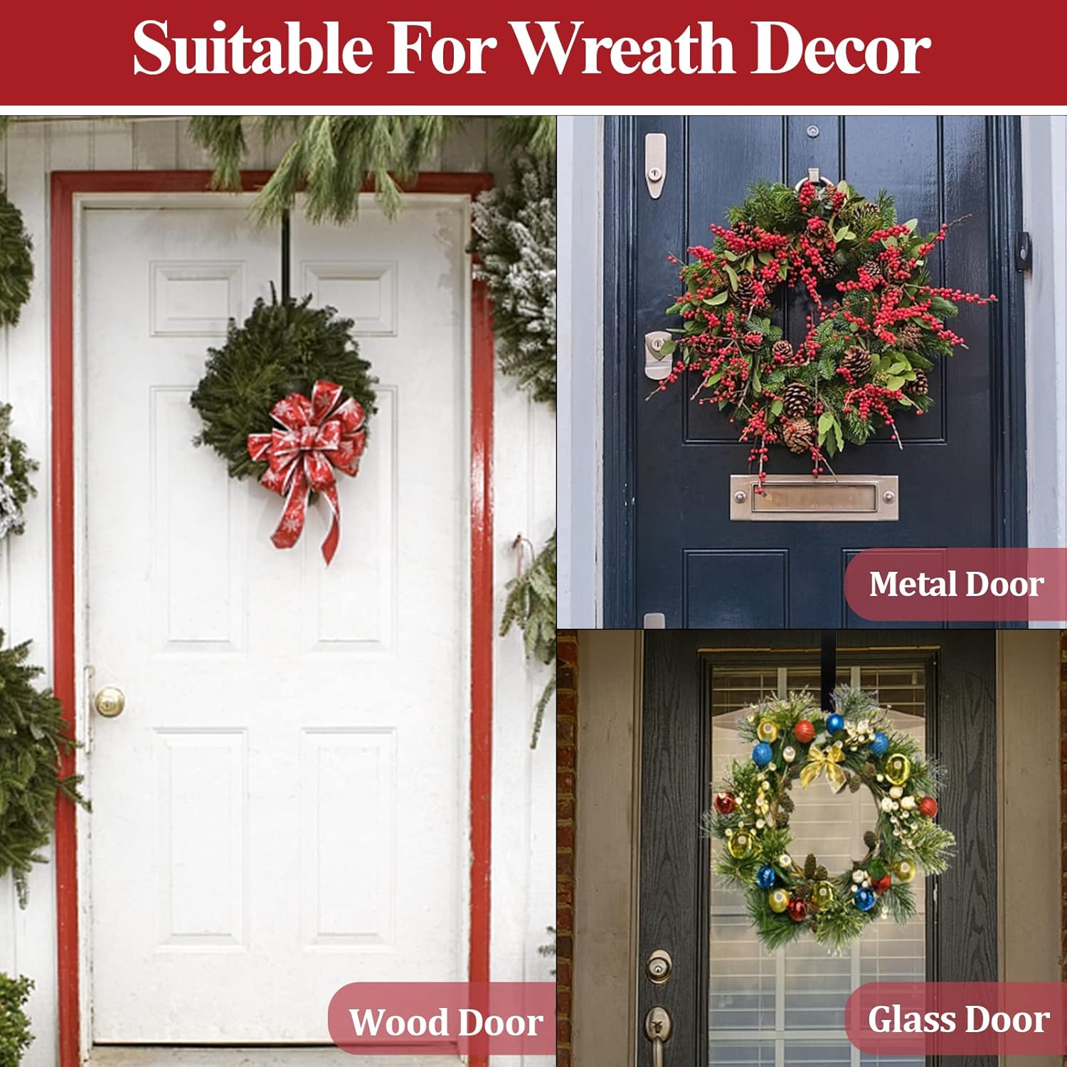 Adjustable Front Door Wreath Hanger for 20lb Loads - Black