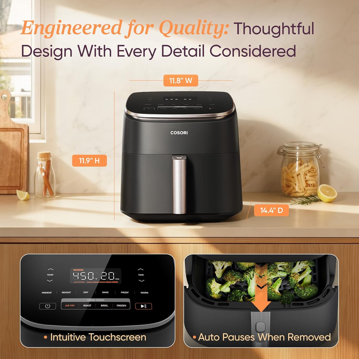 Cosori 9-in-1 TurboBlaze Air Fryer 6Qt - 5 Fan Speeds & 95% Less Oil