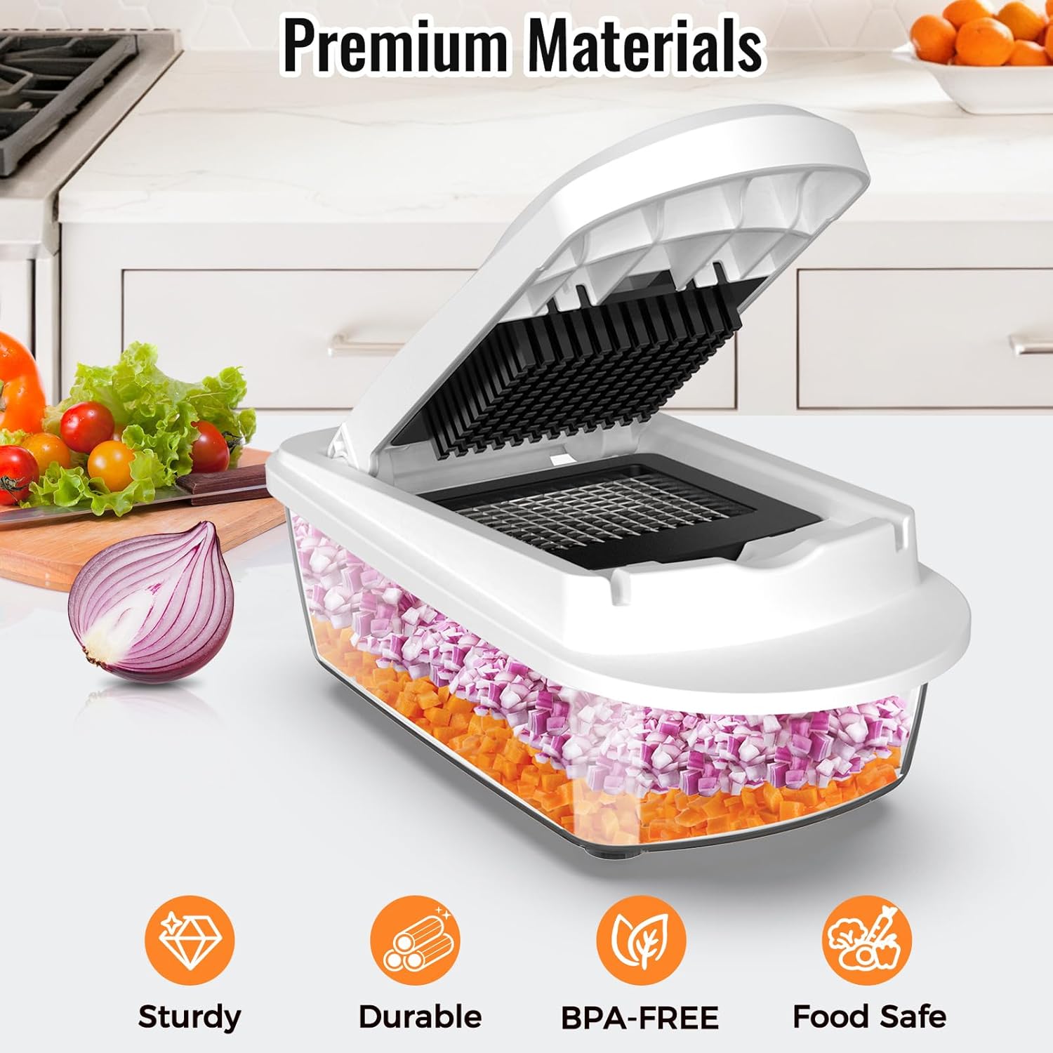 Ukeetap 8-Blade All-in-One Vegetable Chopper & Slicer with Container for Kitchen Prep