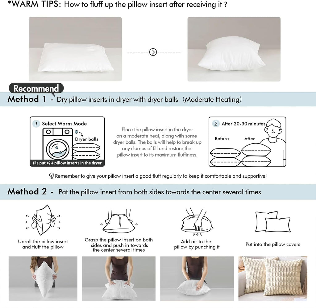 MIULEE 18x18 Pillow Inserts - 2-Pack, 100% Virgin Fiber for Long-Lasting Plushness