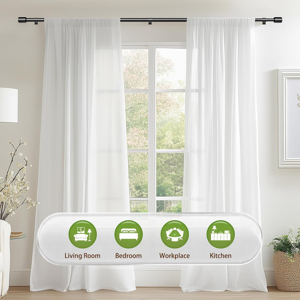 Edidonson Adjustable Black Curtain Rods - 5/8" Diameter, 30-90 Inch, for Windows Up to 84 Inches