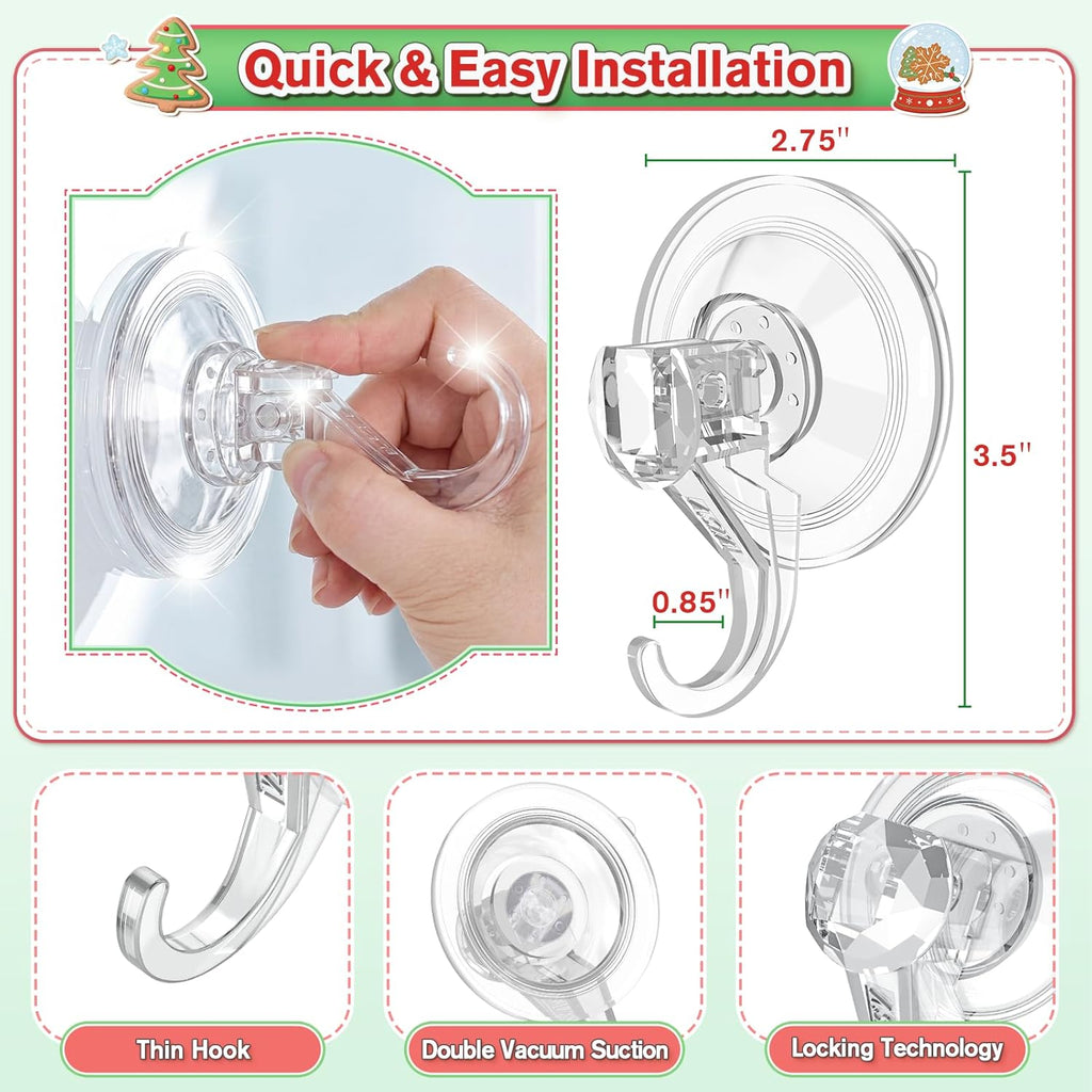 VIS'V Heavy Duty Suction Cup Wreath Hanger Set (2 Pcs) - 22 LB Capacity Clear Hooks