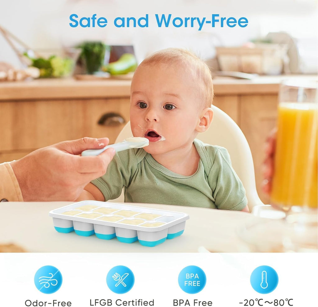 DOQAUS 4-Pack Ice Cube Tray Set with Lid & Bin - Stackable Silicone Freezer Organizer