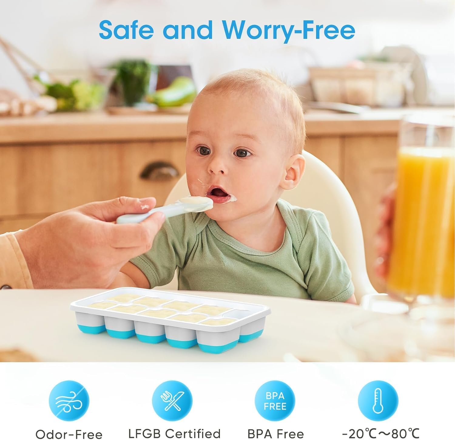 DOQAUS 4-Pack Ice Cube Tray Set with Lid & Bin - Stackable Silicone Freezer Organizer