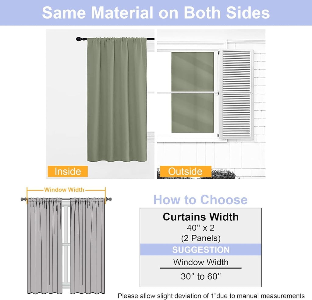 Simplebrand Sage Green Blackout Curtains for Bedroom 63 Inch Length 2-Panel Set