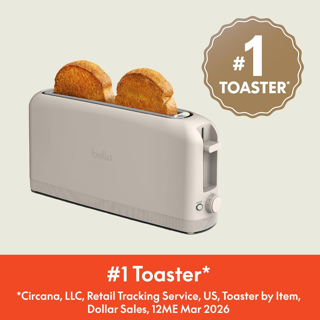 BELLA 2-Slice Slim Toaster - Fits Anywhere Kitchenware with 6 Shade Control & Reheat