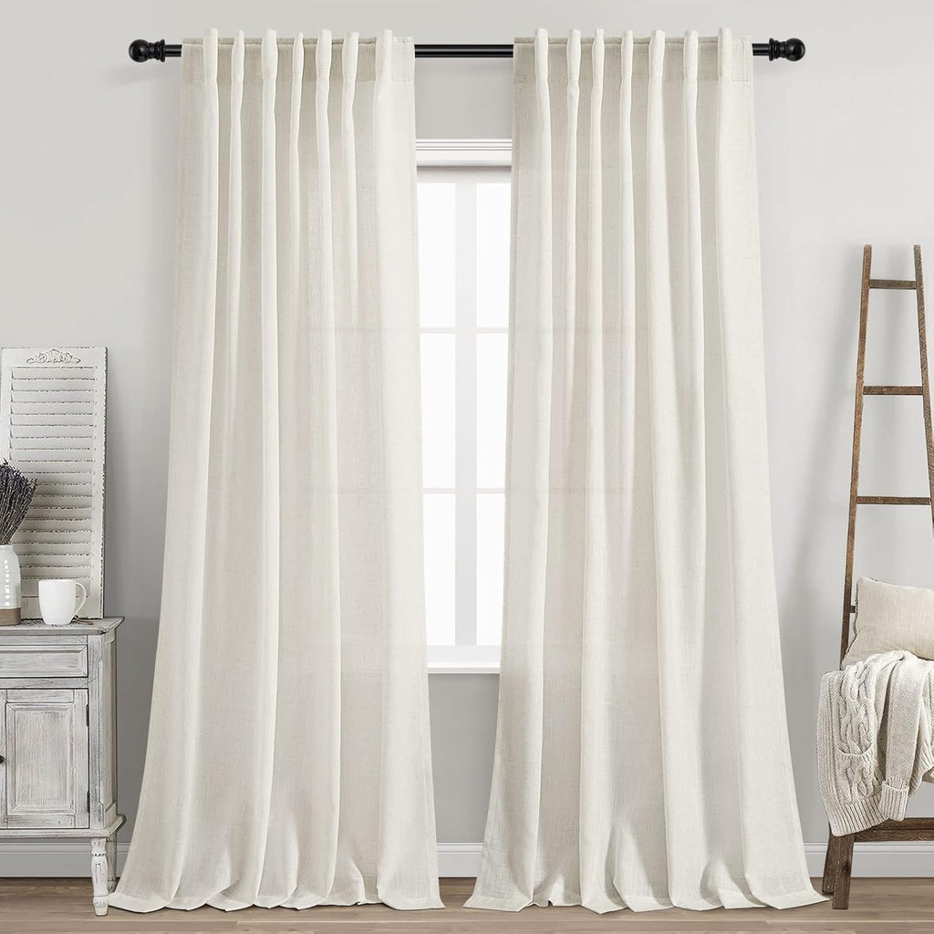 Nanspring Linen Blend Back Tab Curtains 84" 2-Pack Neutral Modern Farmhouse