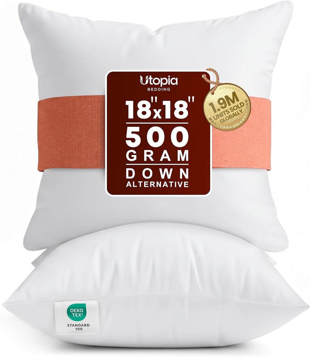 Utopia Bedding 18x18 Pillow Inserts Set of 2 - White Fluffy Cushion Filler