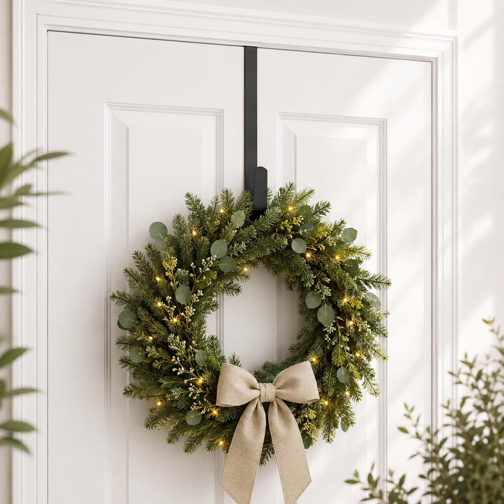 Sattiyrch Sturdy Steel Front Door Wreath Hanger - 15" Over the Door Hook for Holiday Decorations